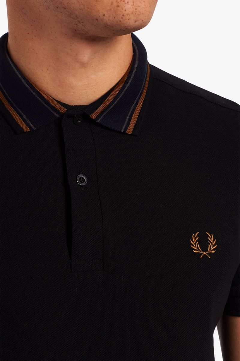 Men's Fred Perry Medal Stripe Polo Shirts Black | 5068274-LK