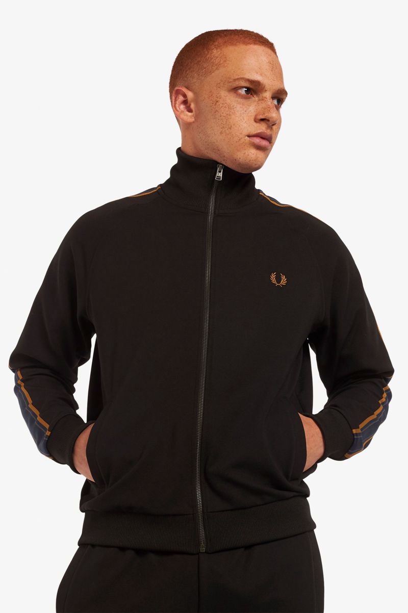 Men\'s Fred Perry Medal Tape Track Jackets Black | 3795810-KN