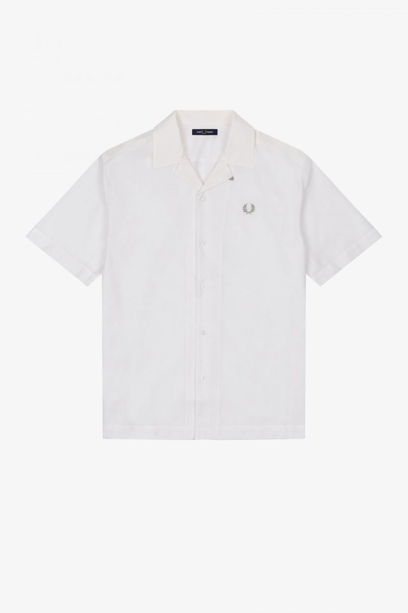 Men\'s Fred Perry Mesh Revere Collar Shirts White | 2380419-IX