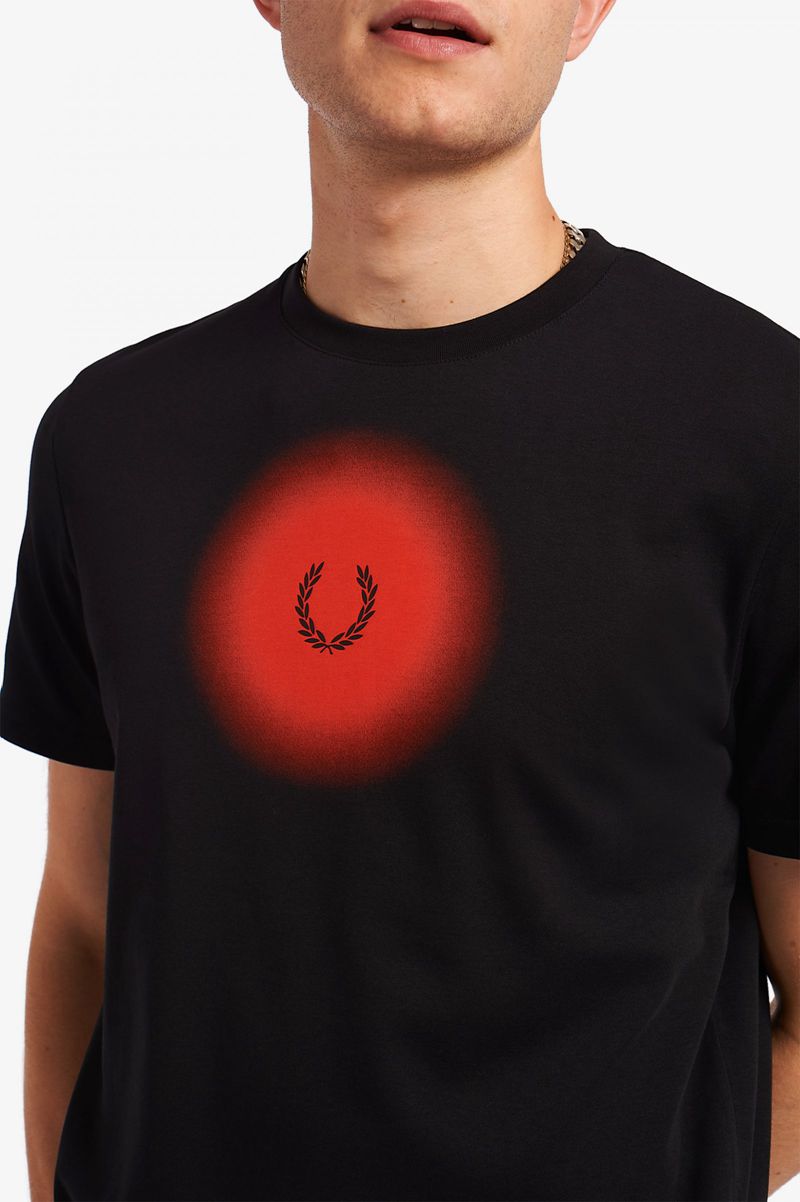 Men's Fred Perry Ombre Graphic T-Shirts Black | 6518923-CH