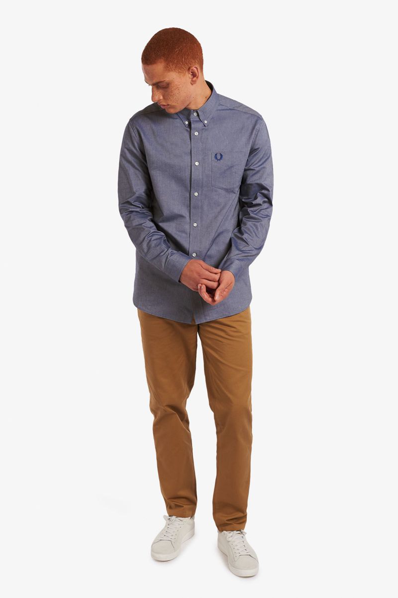 Men's Fred Perry Oxford Shirts Blue | 1350978-TE