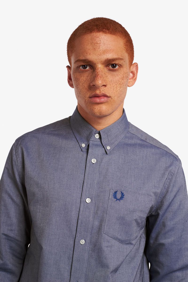 Men's Fred Perry Oxford Shirts Blue | 1350978-TE