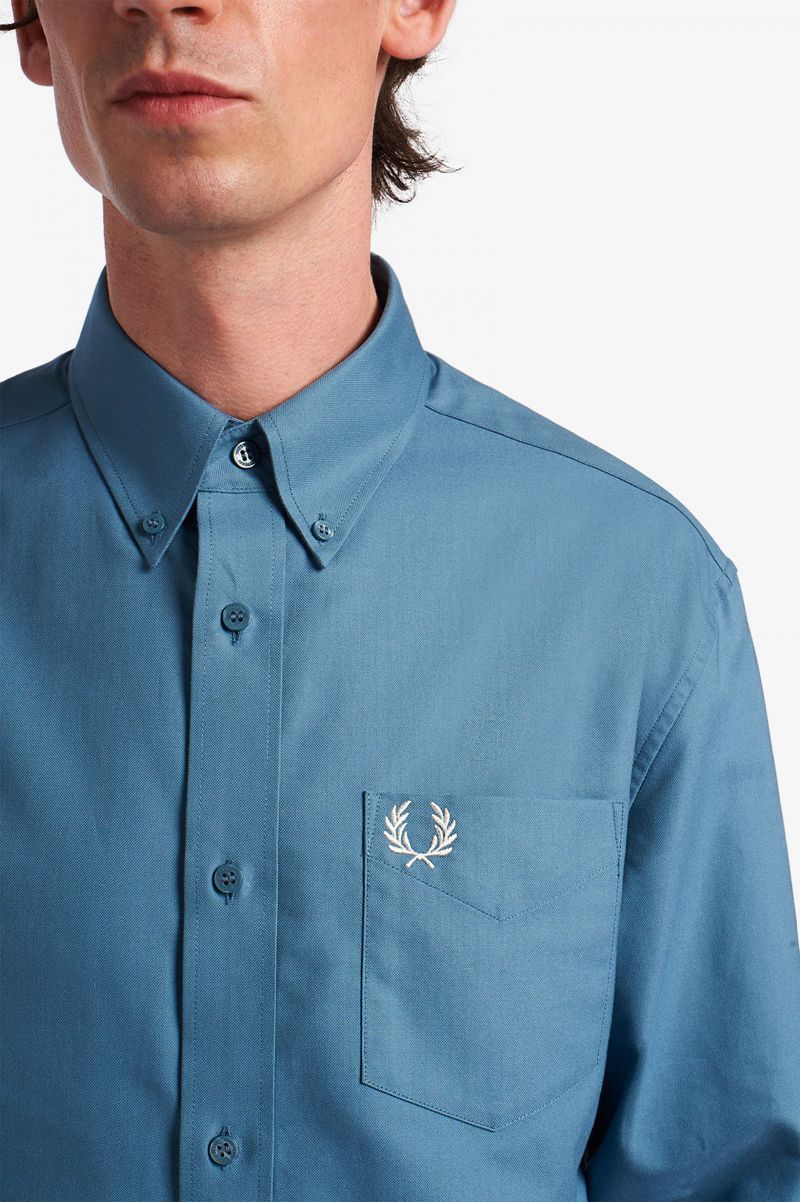 Men's Fred Perry Oxford Shirts Grey Blue | 8431750-QB