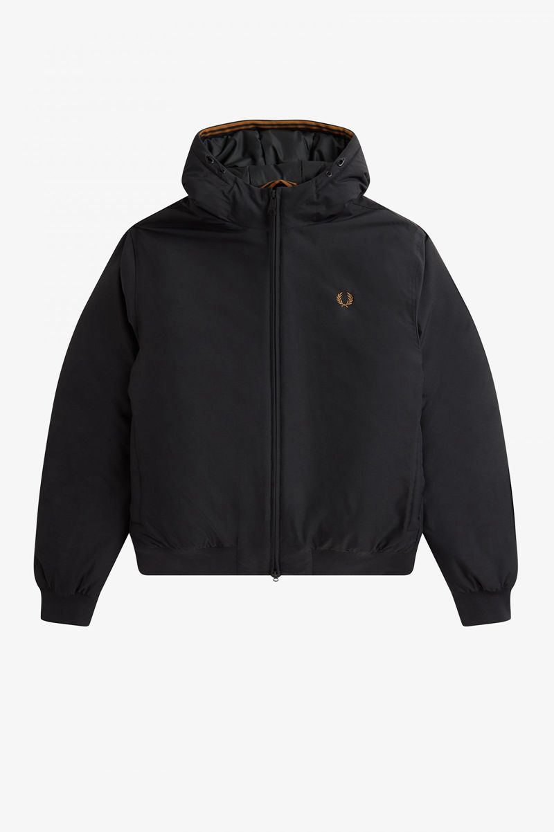 Men's Fred Perry Padded Hooded Brentham Jackets Black | 4176935-DF