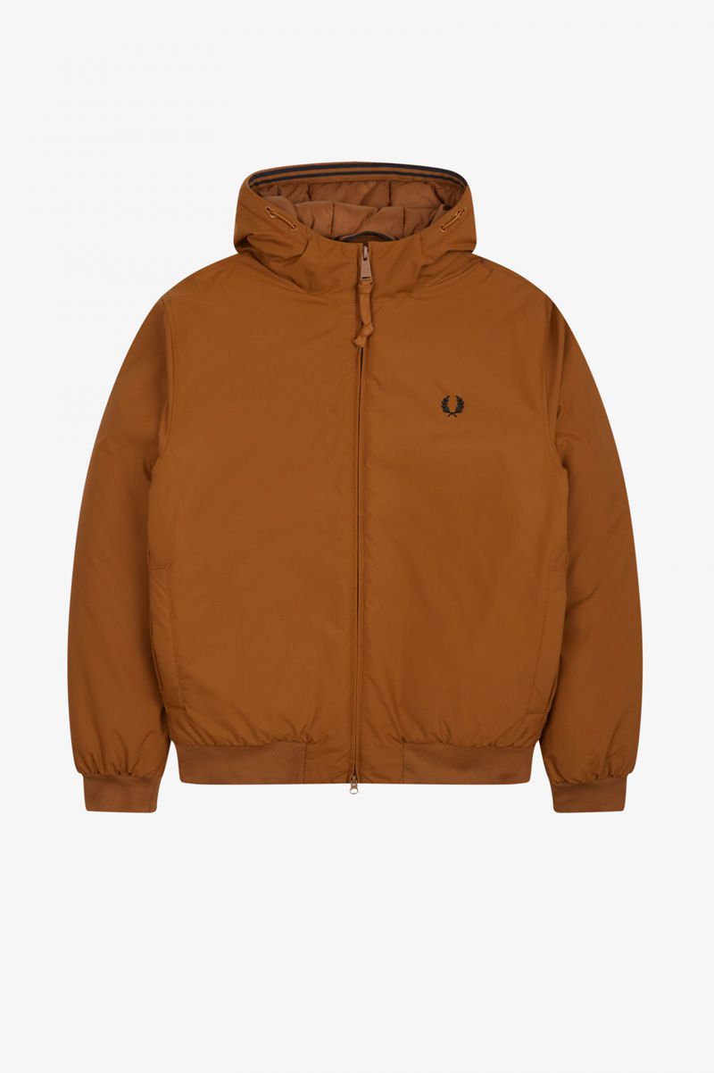 Men's Fred Perry Padded Hooded Brentham Jackets Camel | 5978603-TD