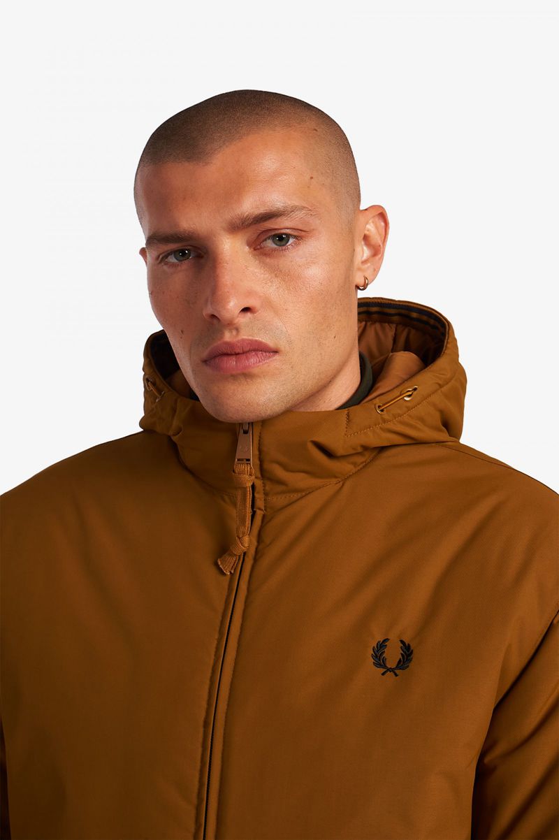 Men's Fred Perry Padded Hooded Brentham Jackets Camel | 5978603-TD