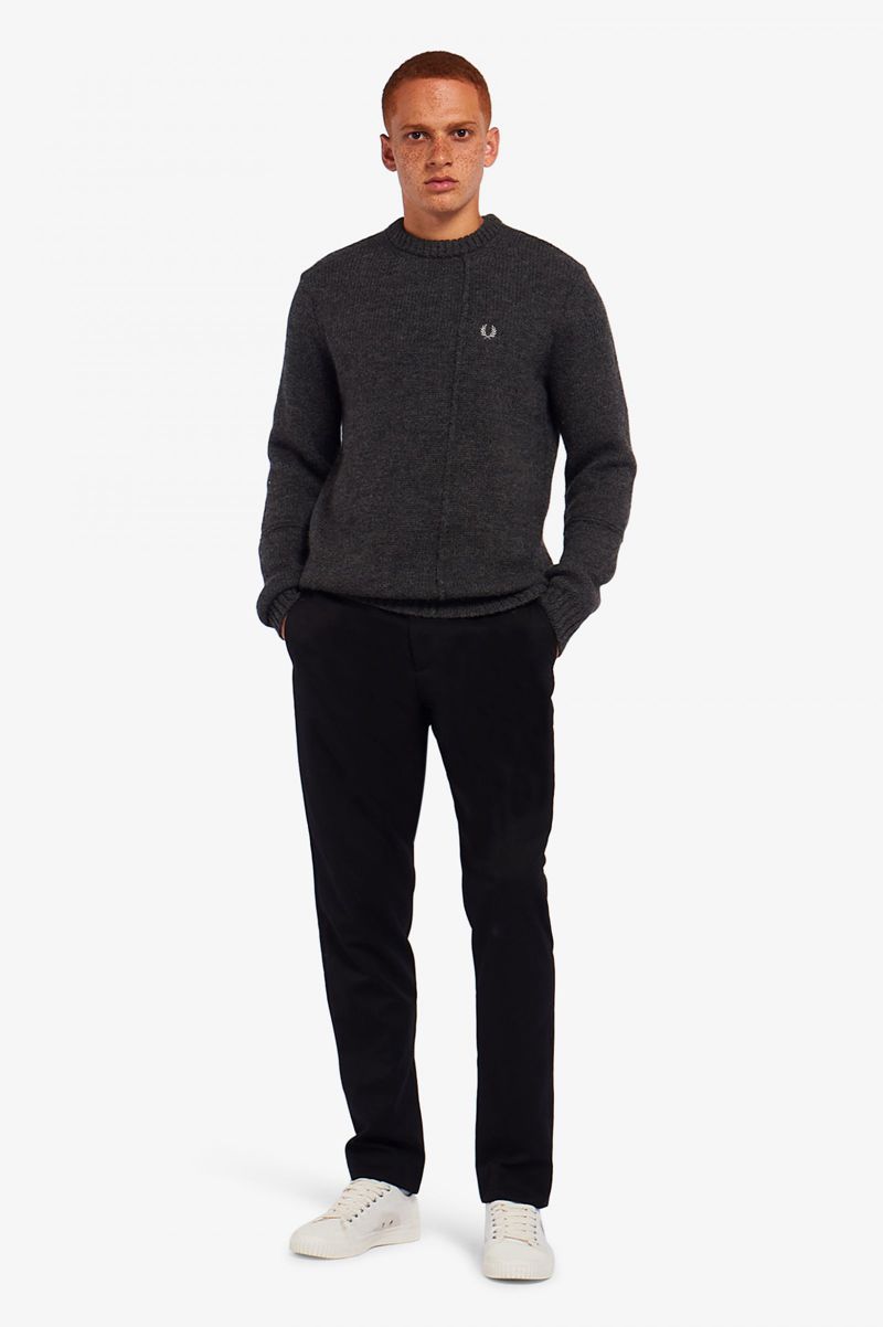 Men's Fred Perry Panelled British Wool Jumper Knitwear Black | 1798326-HA