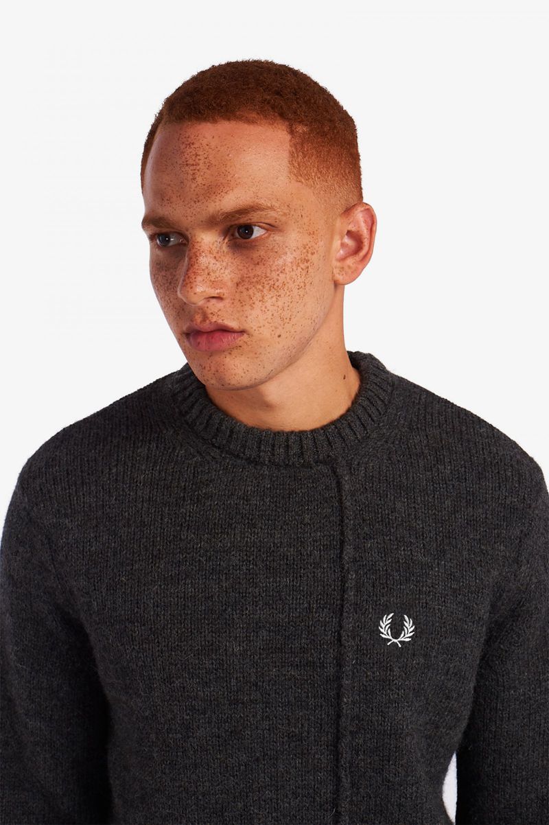 Men's Fred Perry Panelled British Wool Jumper Knitwear Black | 1798326-HA