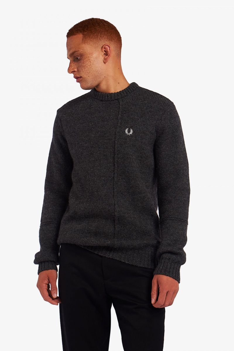 Men\'s Fred Perry Panelled British Wool Jumper Knitwear Black | 1798326-HA