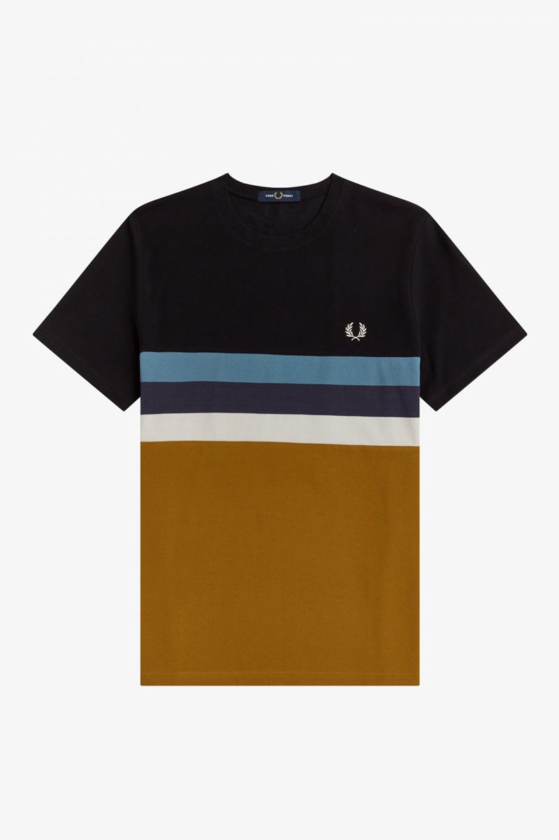 Men's Fred Perry Panelled Stripe T-Shirts Camel | 1789426-TS