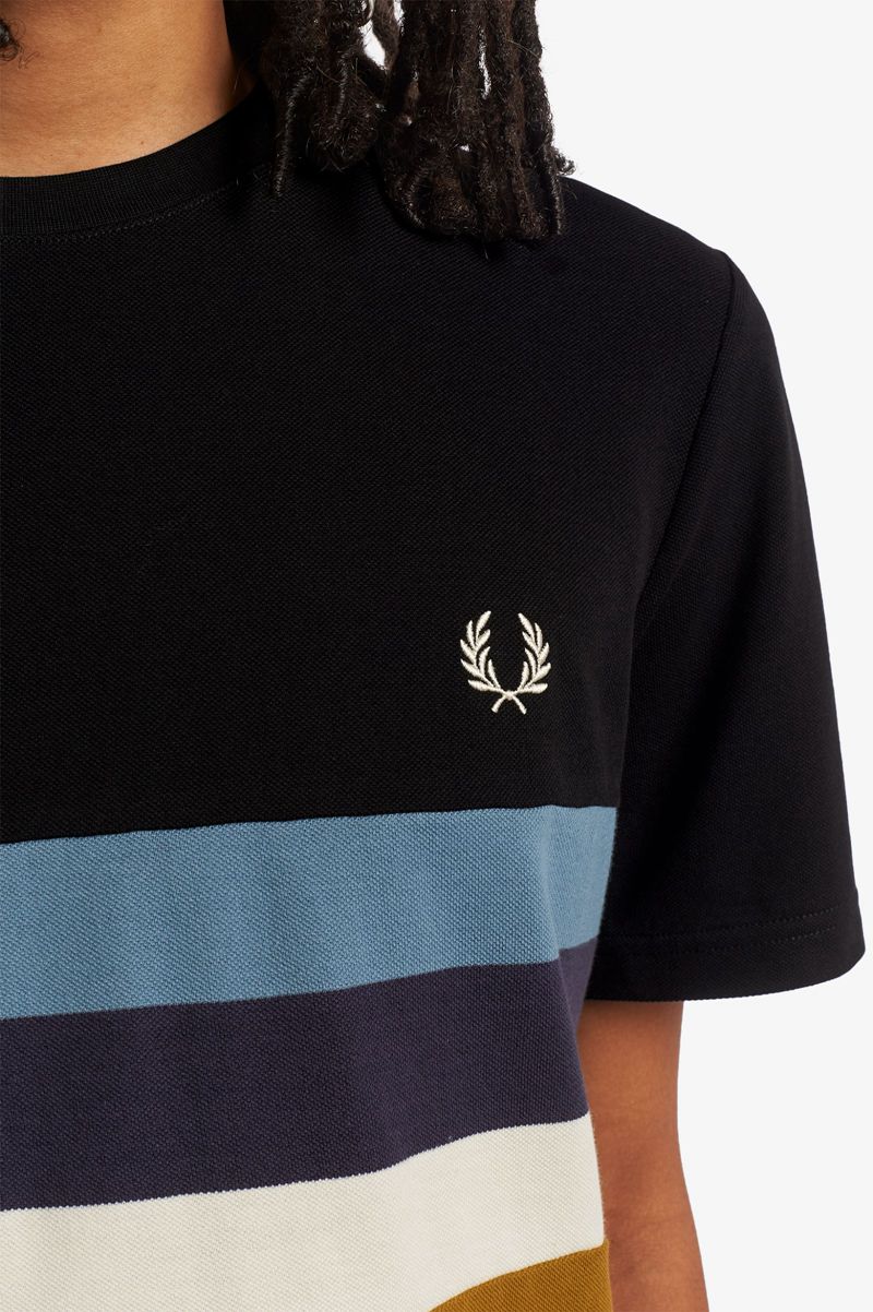 Men's Fred Perry Panelled Stripe T-Shirts Camel | 1789426-TS