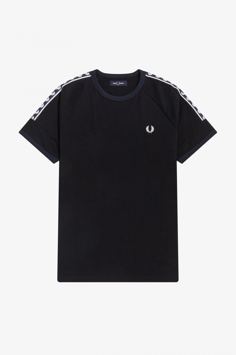 Men's Fred Perry Panelled Taped T-Shirts Black | 7025436-WR