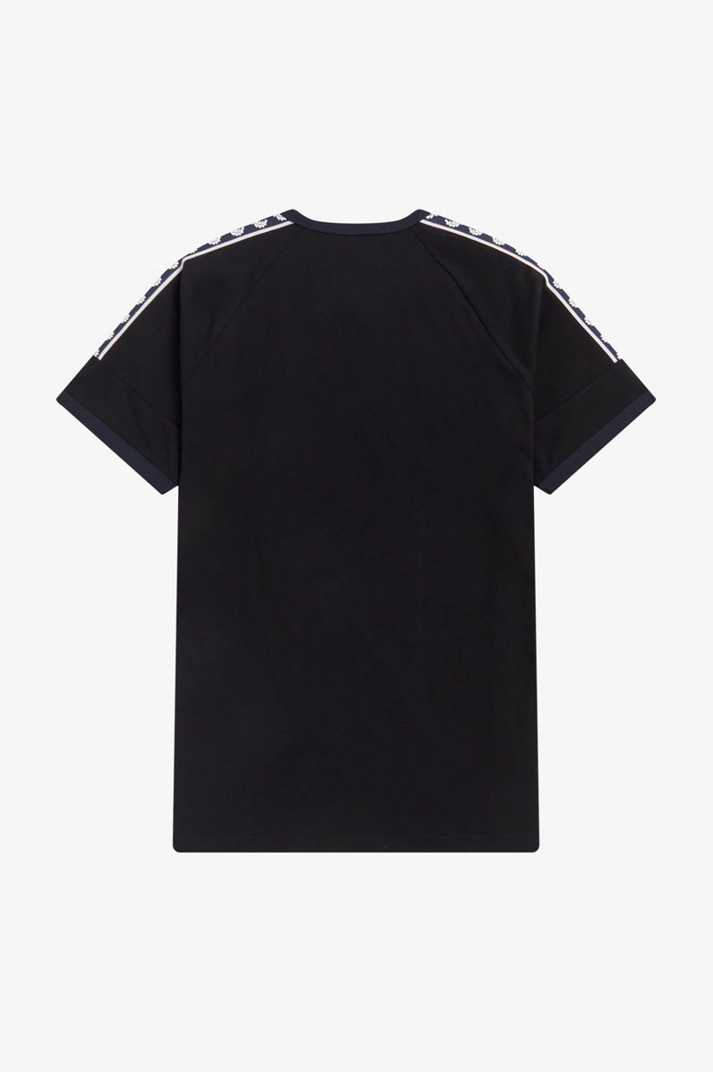 Men's Fred Perry Panelled Taped T-Shirts Black | 7025436-WR