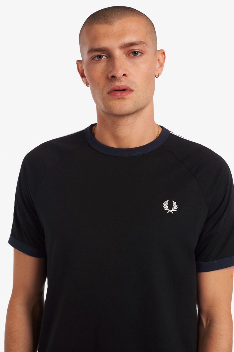 Men's Fred Perry Panelled Taped T-Shirts Black | 7025436-WR