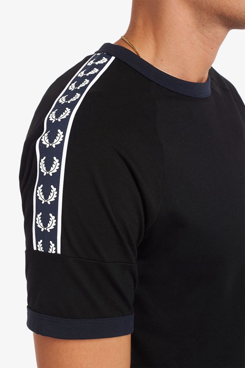 Men's Fred Perry Panelled Taped T-Shirts Black | 7025436-WR