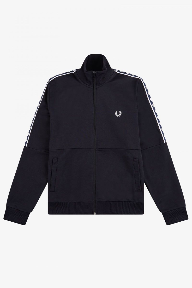 Men's Fred Perry Panelled Taped Track Jackets Navy | 0586731-YB