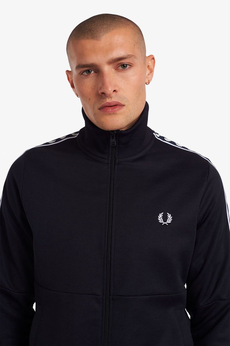 Men's Fred Perry Panelled Taped Track Jackets Navy | 0586731-YB