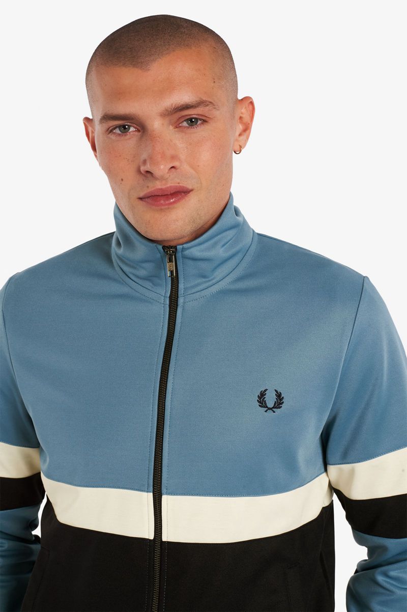 Men's Fred Perry Panelled Track Jackets Grey Blue | 1964703-PV