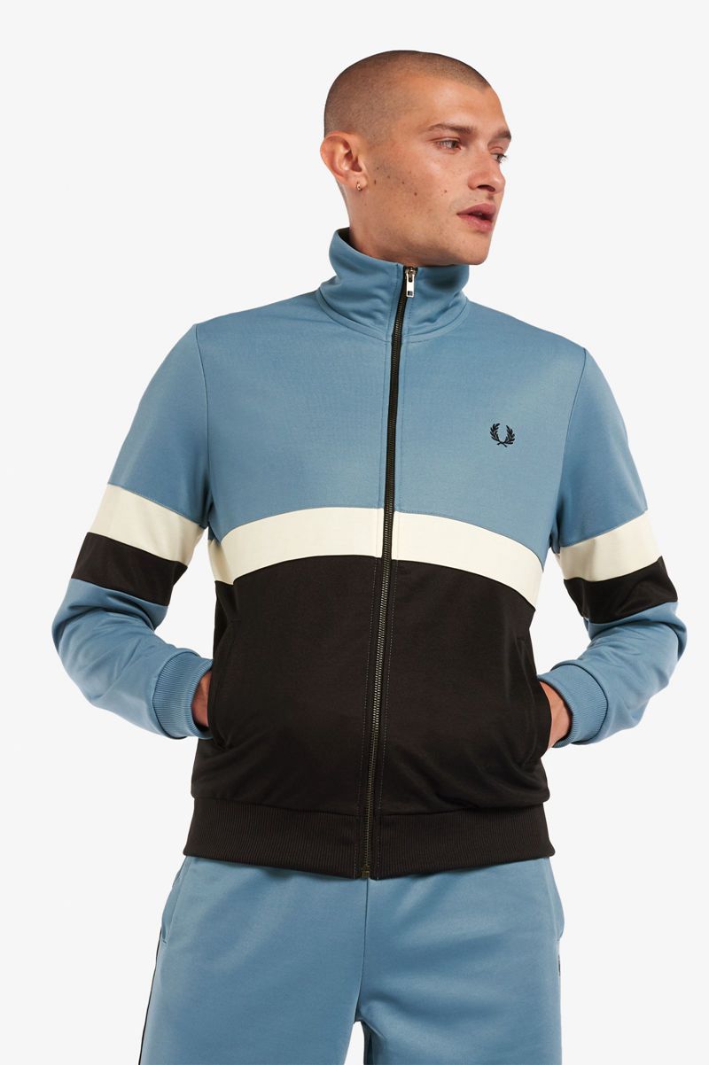 Men\'s Fred Perry Panelled Track Jackets Grey Blue | 7263019-YU