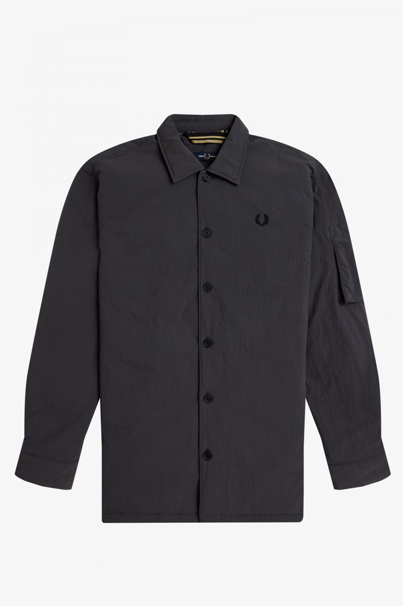 Men's Fred Perry Patch Detail Overshirt Shirts Black | 7931284-EJ