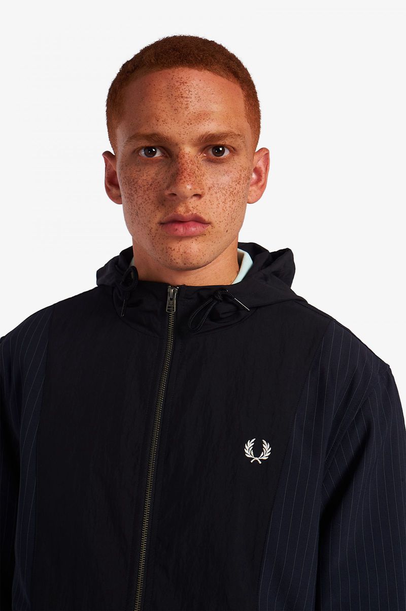 Men's Fred Perry Pinstripe Panel Woven Track Jackets Navy | 6501387-GS