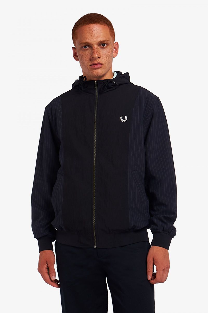 Men\'s Fred Perry Pinstripe Panel Woven Track Jackets Navy | 6501387-GS