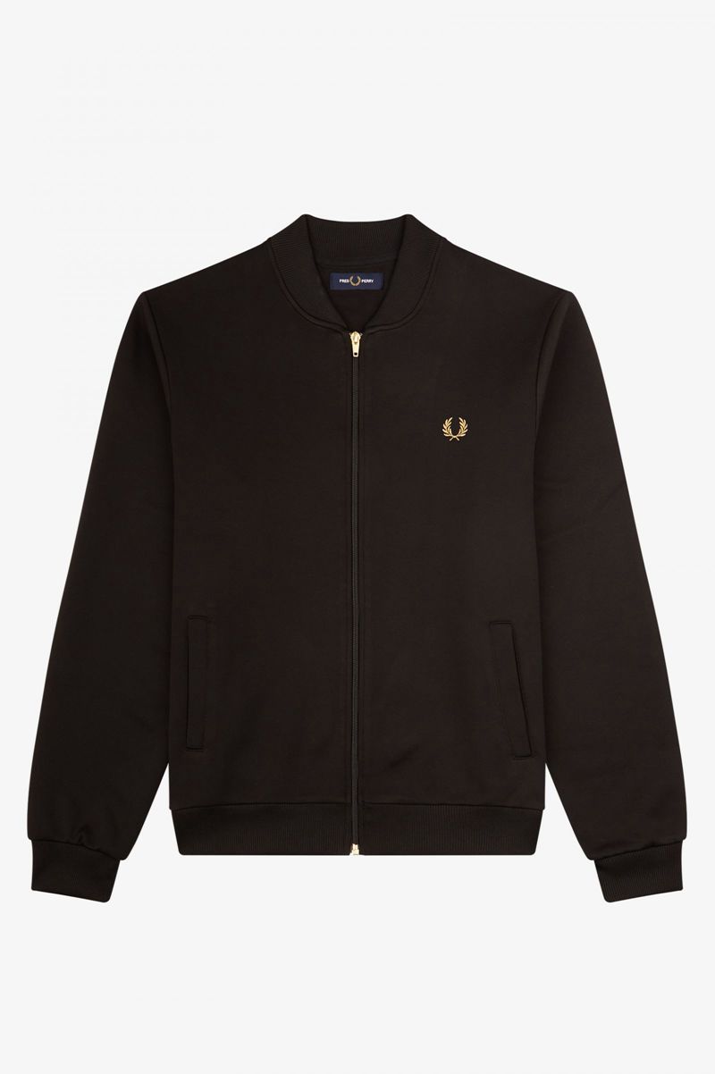 Men's Fred Perry Piqué Texture Track Jackets Black | 2086951-DF