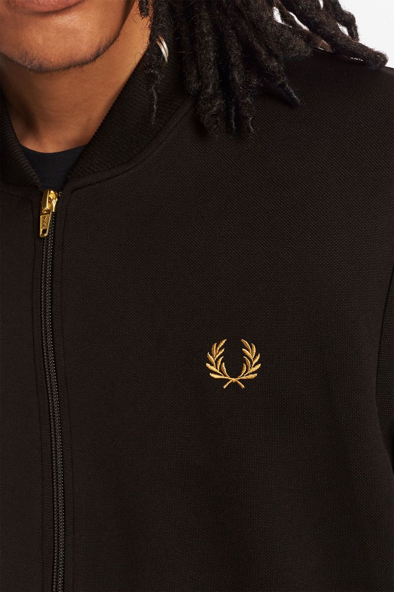 Men's Fred Perry Piqué Texture Track Jackets Black | 2086951-DF