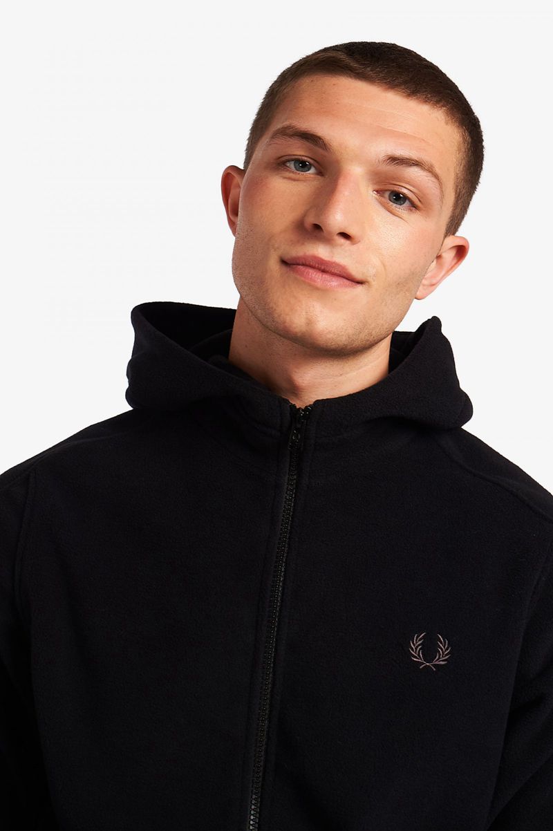 Men's Fred Perry Polar Fleece Hooded Track Jackets Black | 3140289-TD