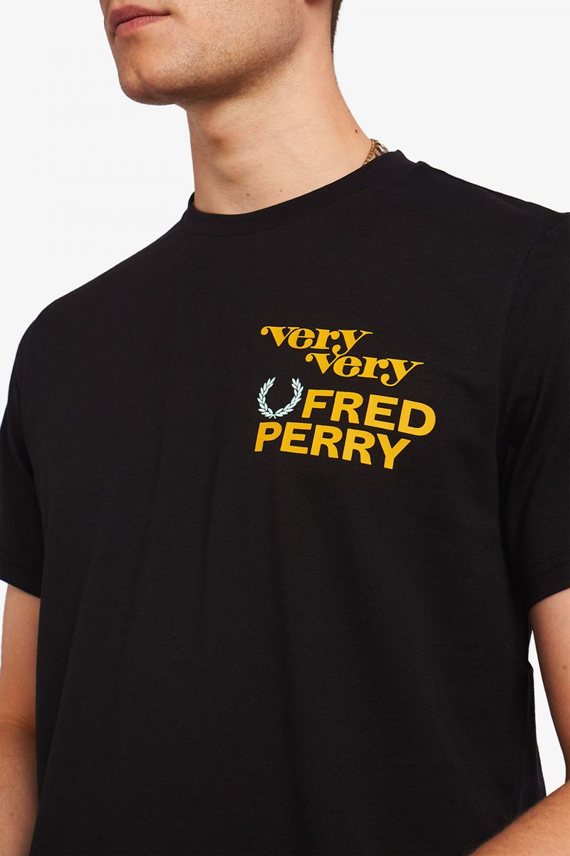 Men's Fred Perry Print T-Shirts Black | 4817092-BO