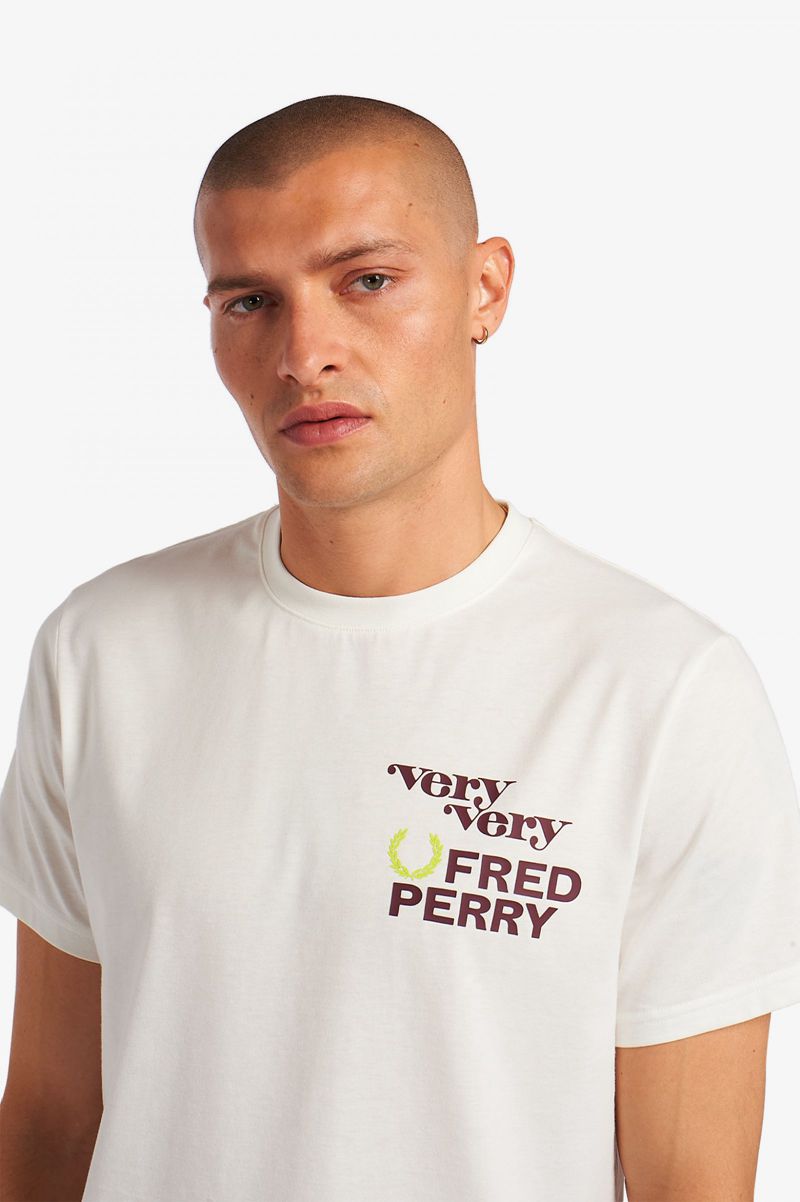 Men's Fred Perry Print T-Shirts White | 5628310-RA