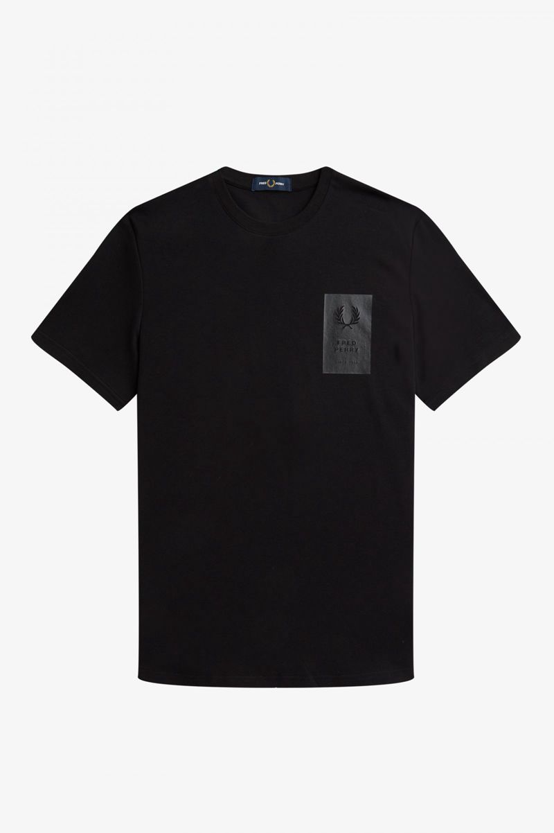 Men's Fred Perry Printed Chest Patch T-Shirts Black | 6294170-LQ