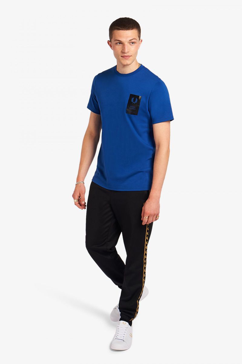 Men's Fred Perry Printed Chest Patch T-Shirts Royal | 6347958-TE