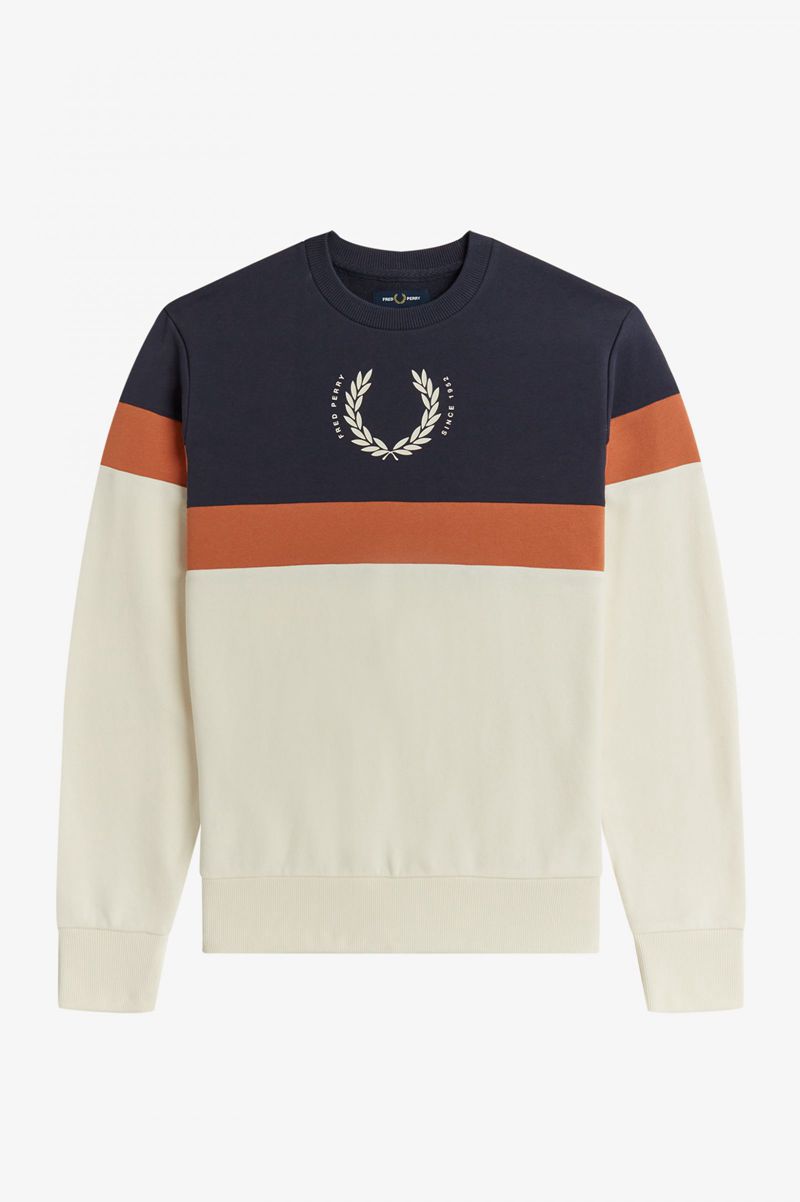 Men's Fred Perry Printed Colour Block Sweatshirts White | 8632947-XP