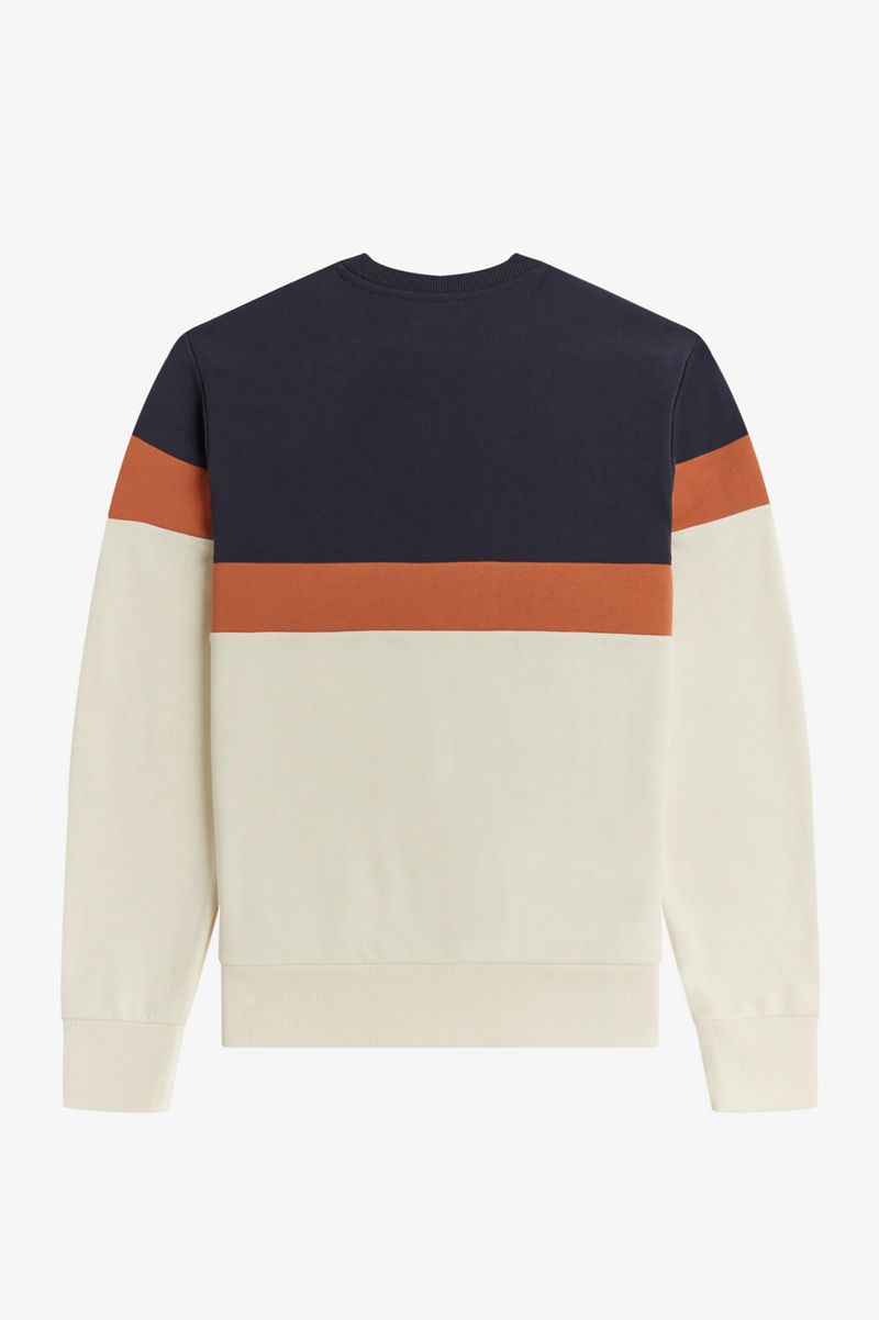 Men's Fred Perry Printed Colour Block Sweatshirts White | 8632947-XP