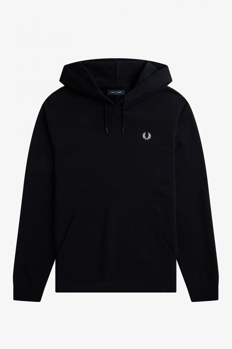 Men's Fred Perry Printed Patch Hooded Sweatshrt Sweatshirts Black | 4612857-XM