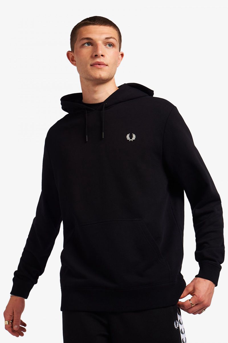 Men's Fred Perry Printed Patch Hooded Sweatshrt Sweatshirts Black | 4612857-XM