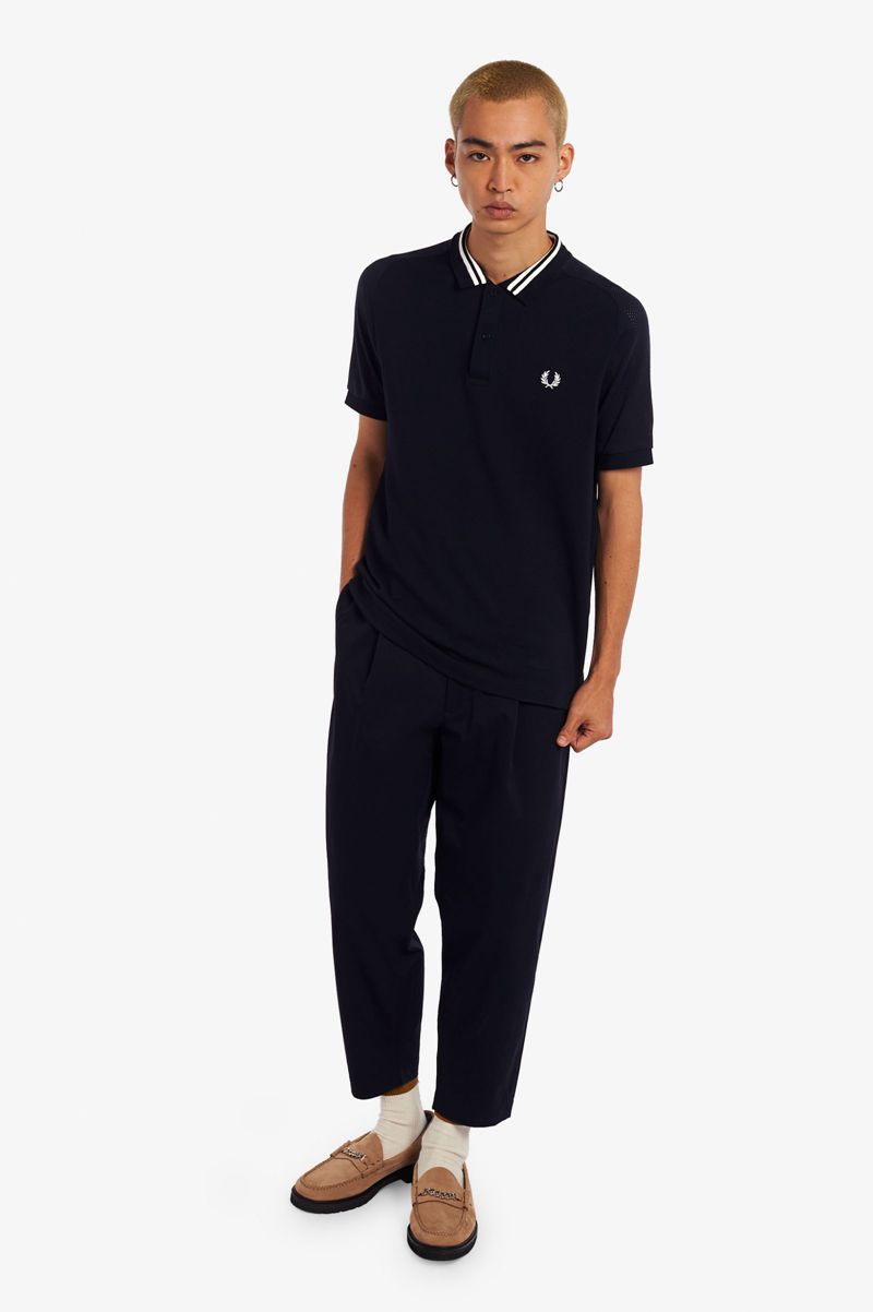 Men's Fred Perry Raglan Sleeve Polo Shirts Navy | 9142380-MB