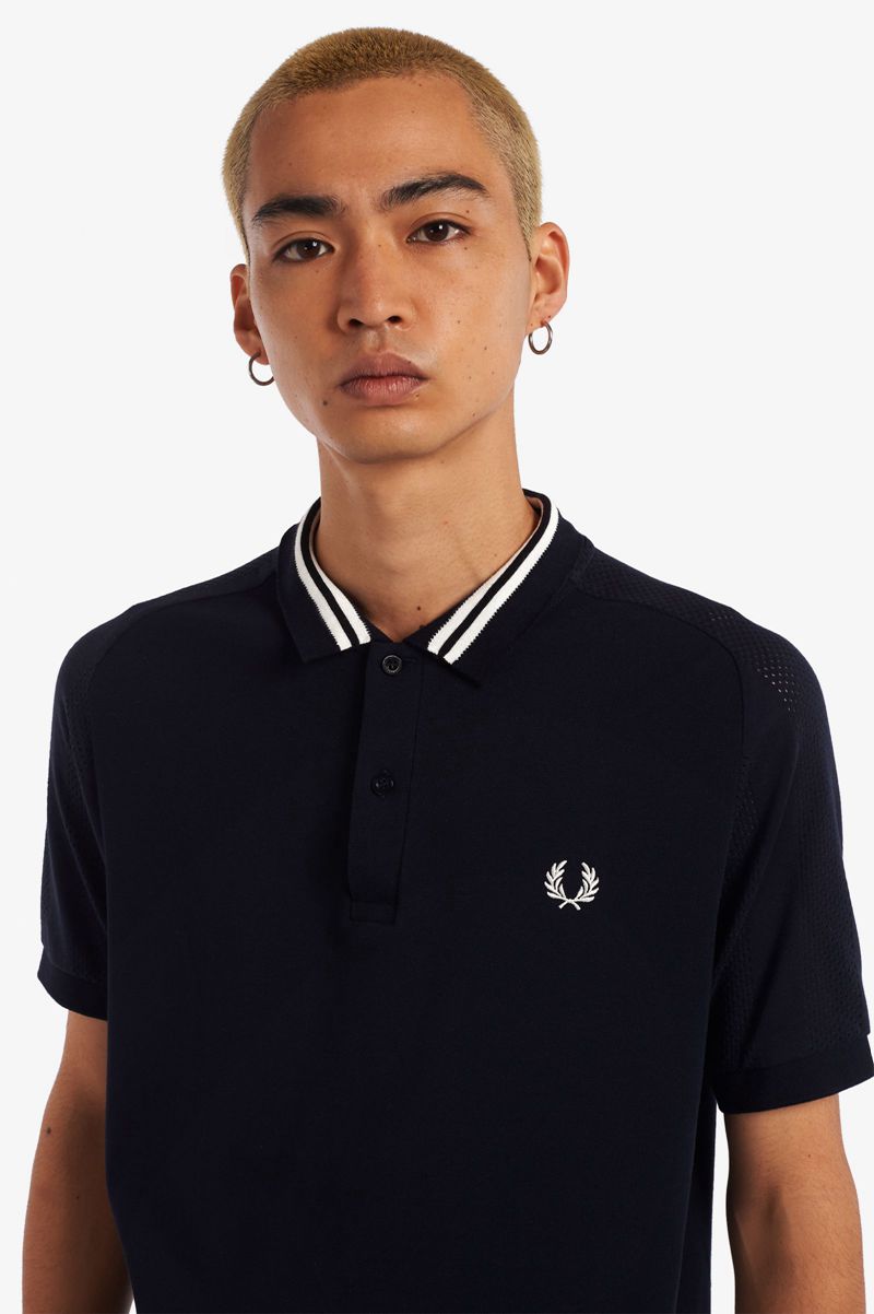 Men's Fred Perry Raglan Sleeve Polo Shirts Navy | 9142380-MB