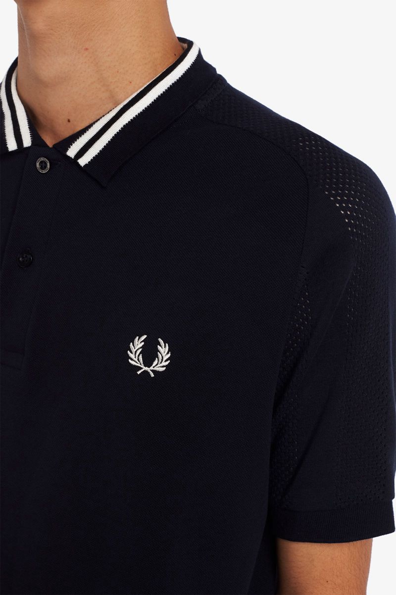 Men's Fred Perry Raglan Sleeve Polo Shirts Navy | 9142380-MB