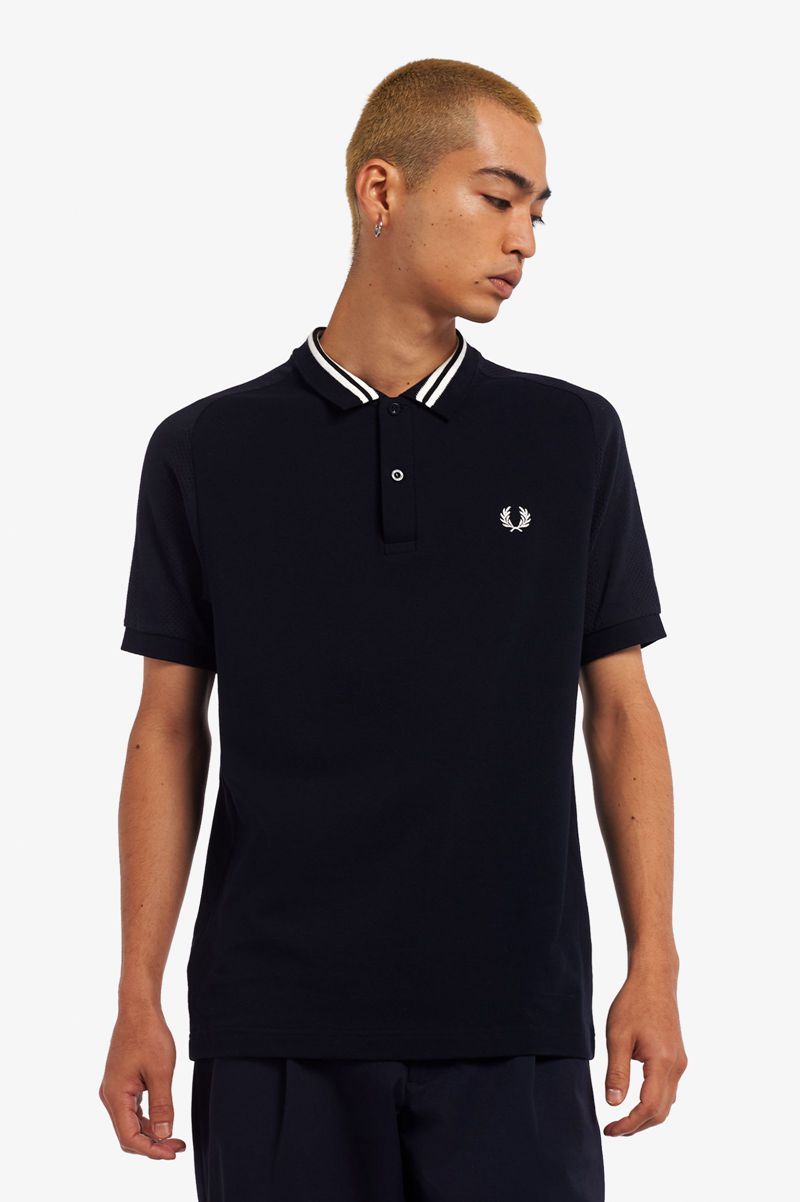 Men\'s Fred Perry Raglan Sleeve Polo Shirts Navy | 9142380-MB