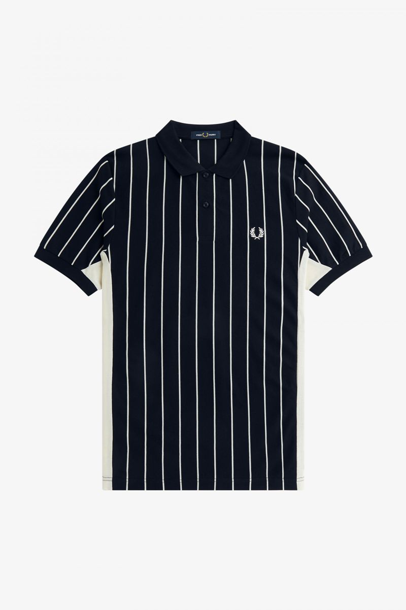 Men's Fred Perry Refined Pinstripe Polo Shirts Navy | 0428357-KJ