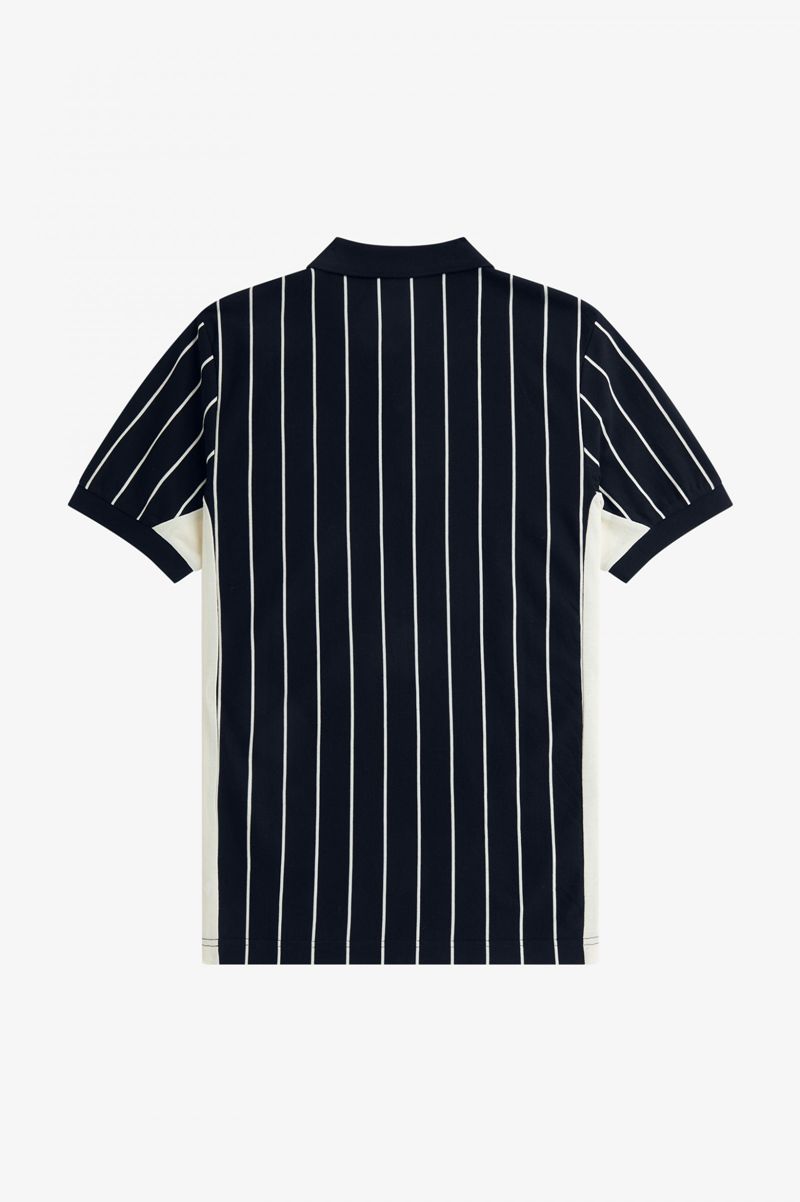 Men's Fred Perry Refined Pinstripe Polo Shirts Navy | 0428357-KJ