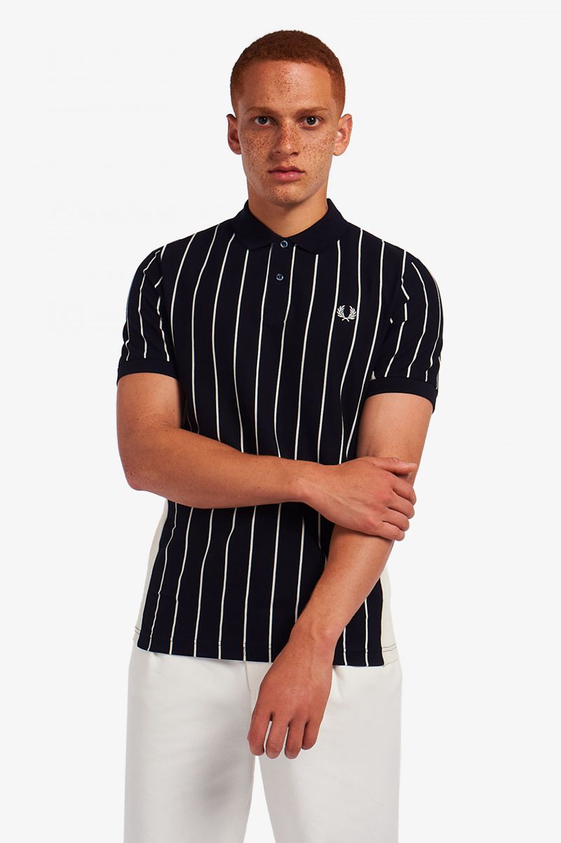 Men's Fred Perry Refined Pinstripe Polo Shirts Navy | 0428357-KJ