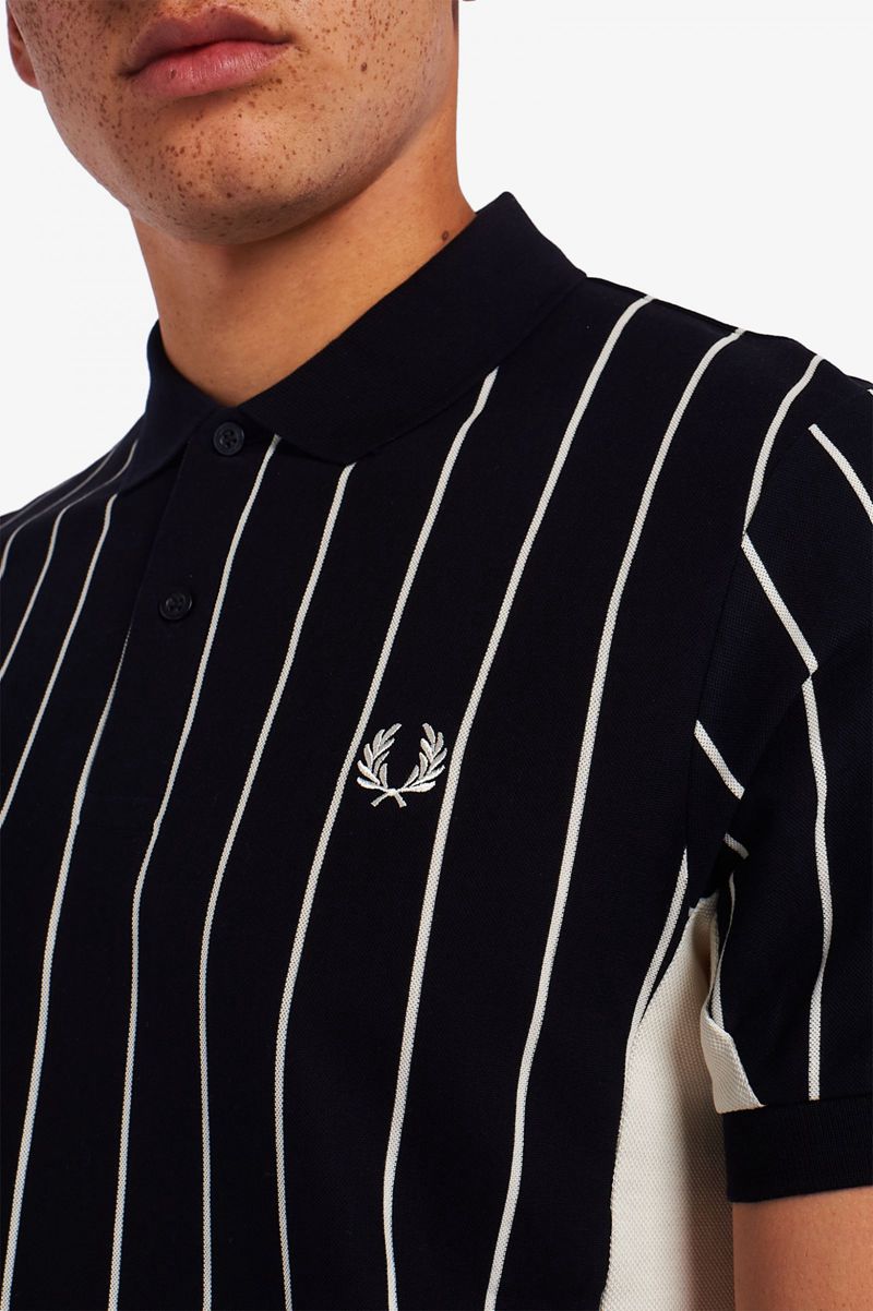 Men's Fred Perry Refined Pinstripe Polo Shirts Navy | 0428357-KJ