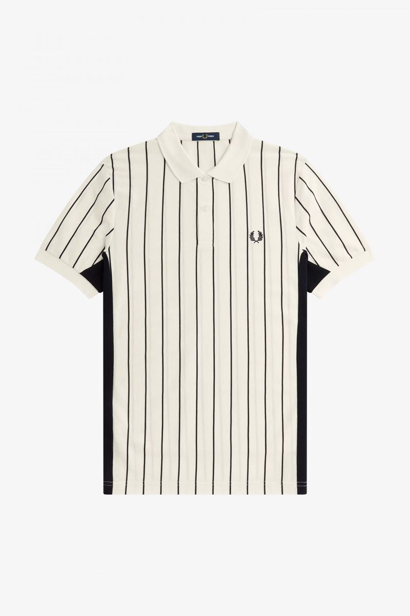 Men's Fred Perry Refined Pinstripe Polo Shirts White | 3807615-FR