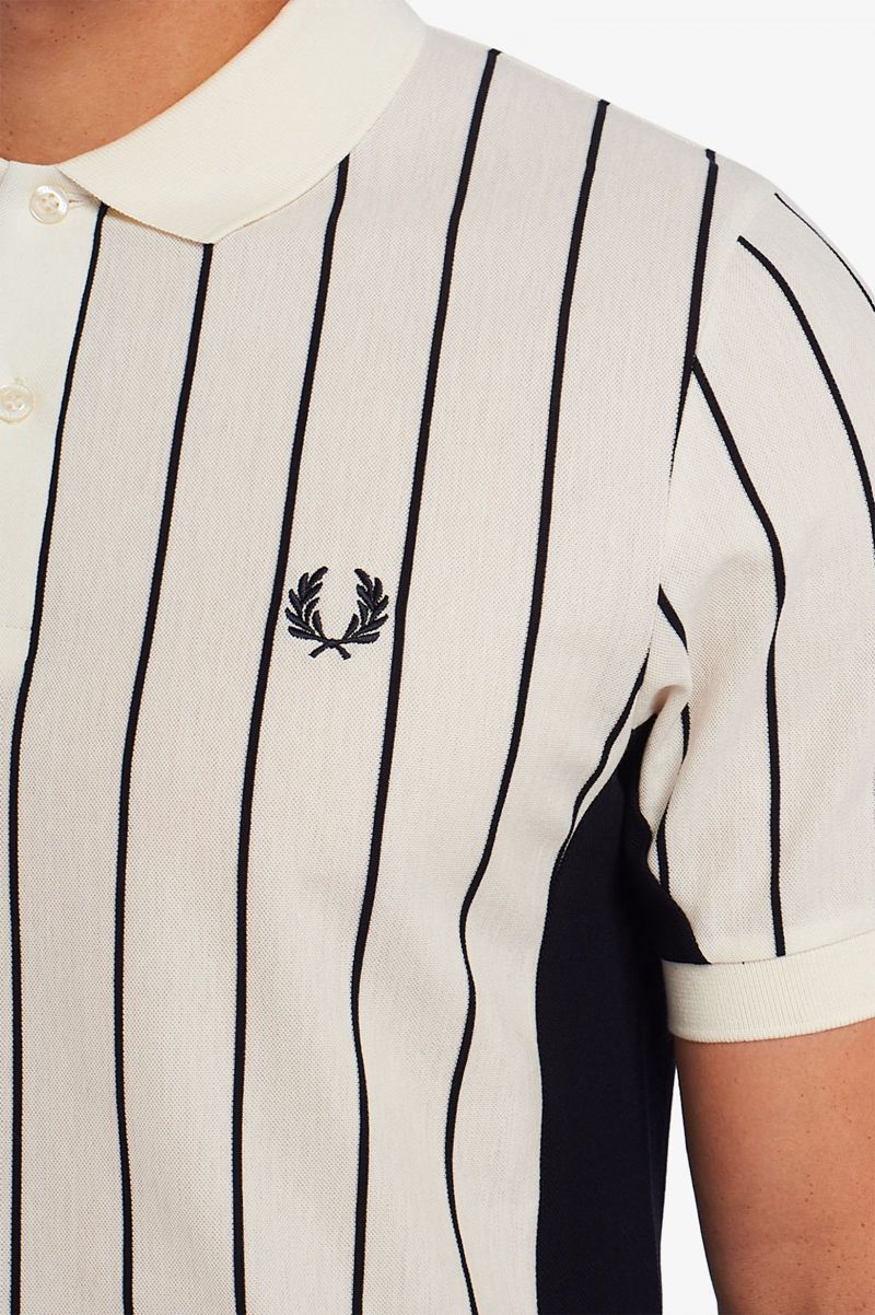 Men's Fred Perry Refined Pinstripe Polo Shirts White | 3807615-FR