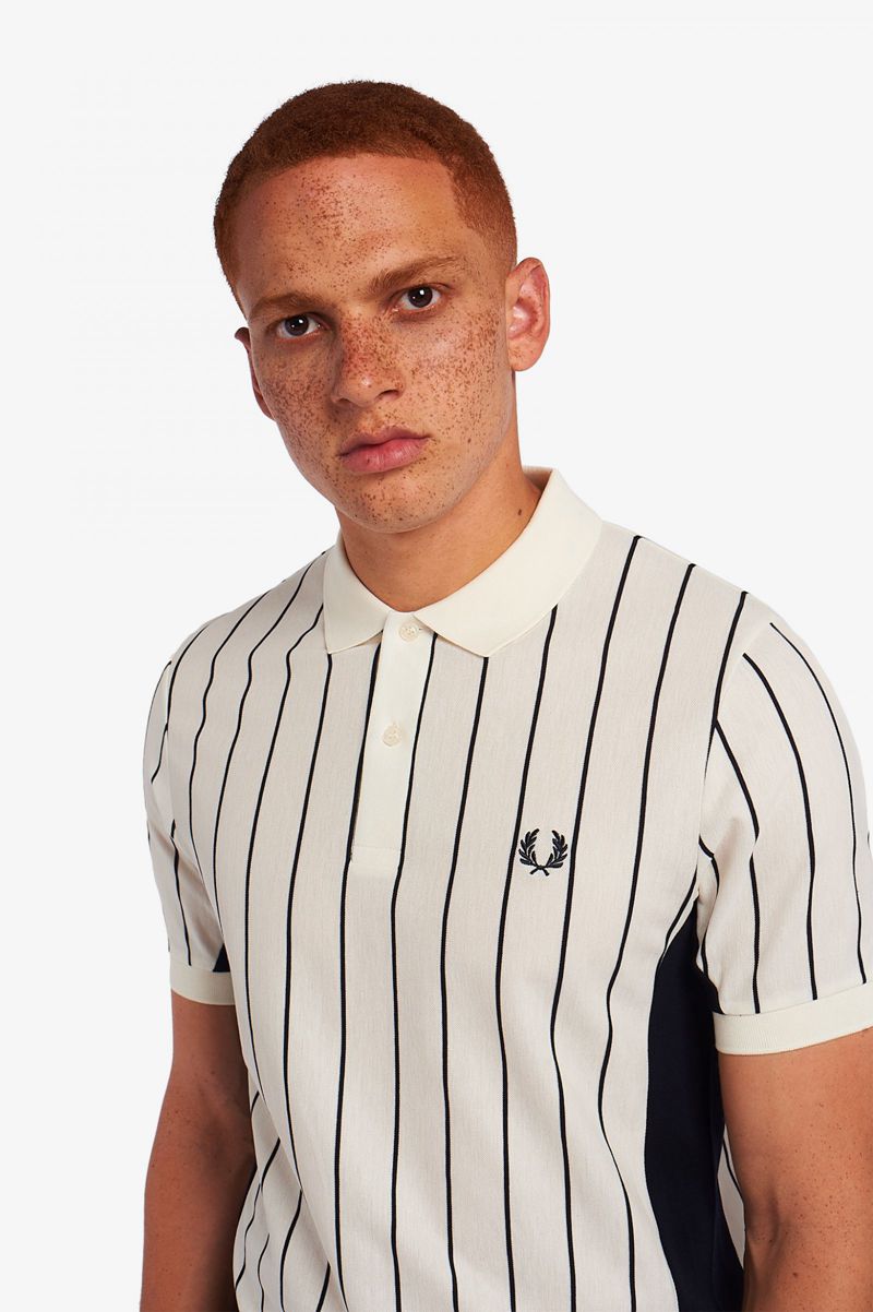 Men's Fred Perry Refined Pinstripe Polo Shirts White | 3807615-FR