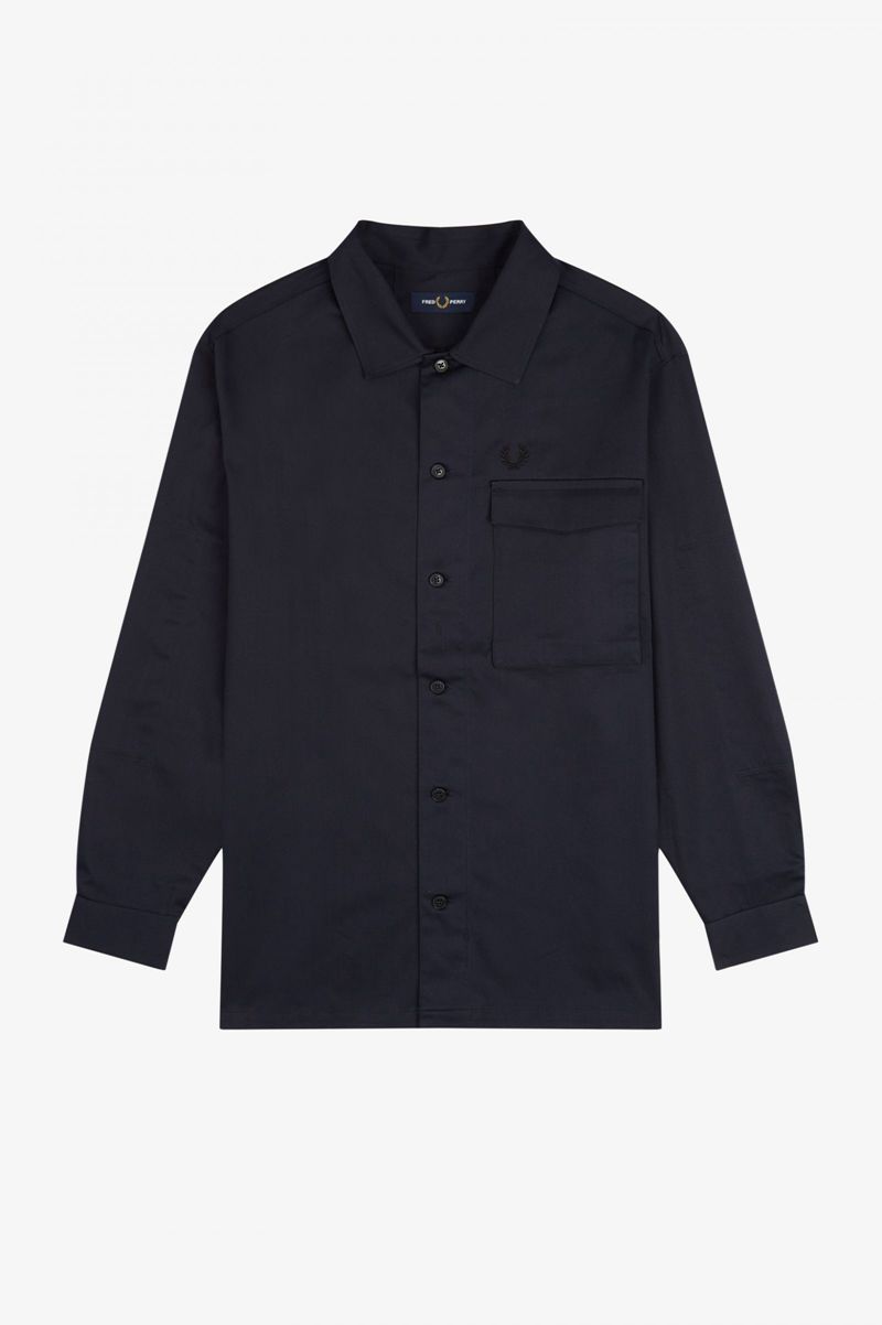 Men's Fred Perry Reinforced Patch Overshirt Shirts Navy | 1384905-AI