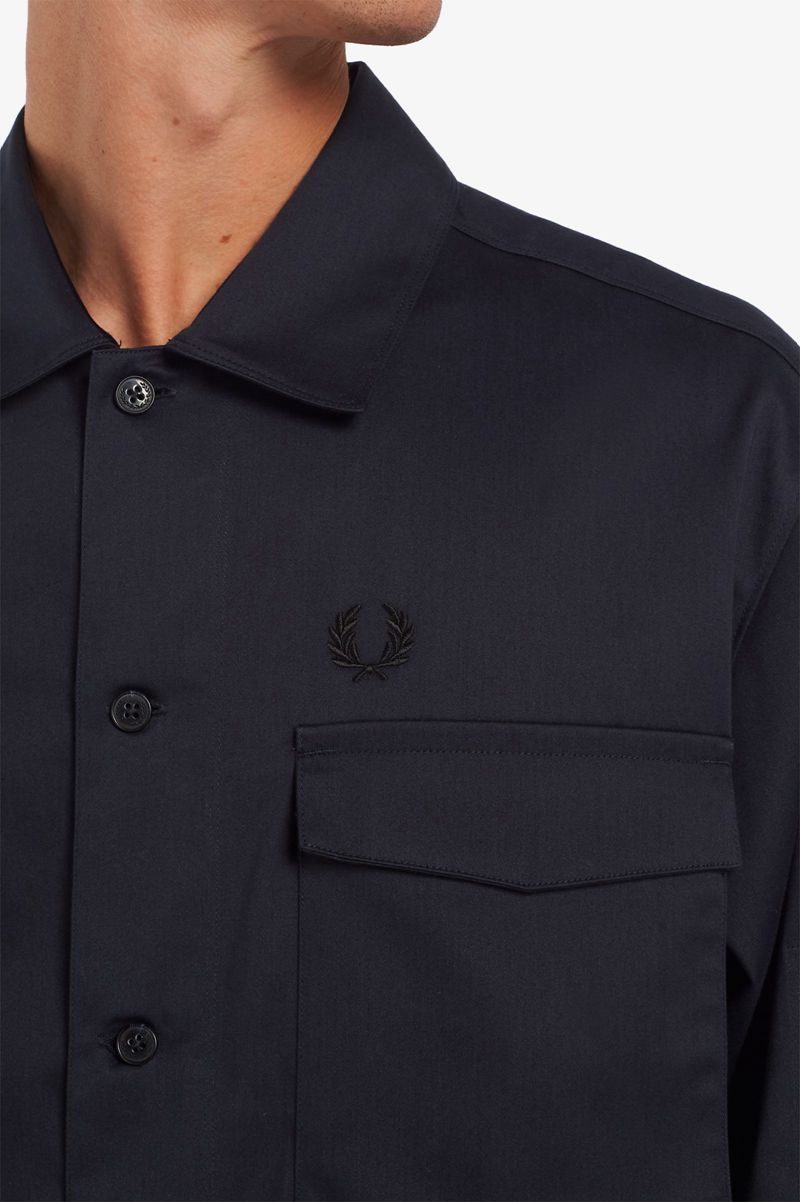 Men's Fred Perry Reinforced Patch Overshirt Shirts Navy | 1384905-AI